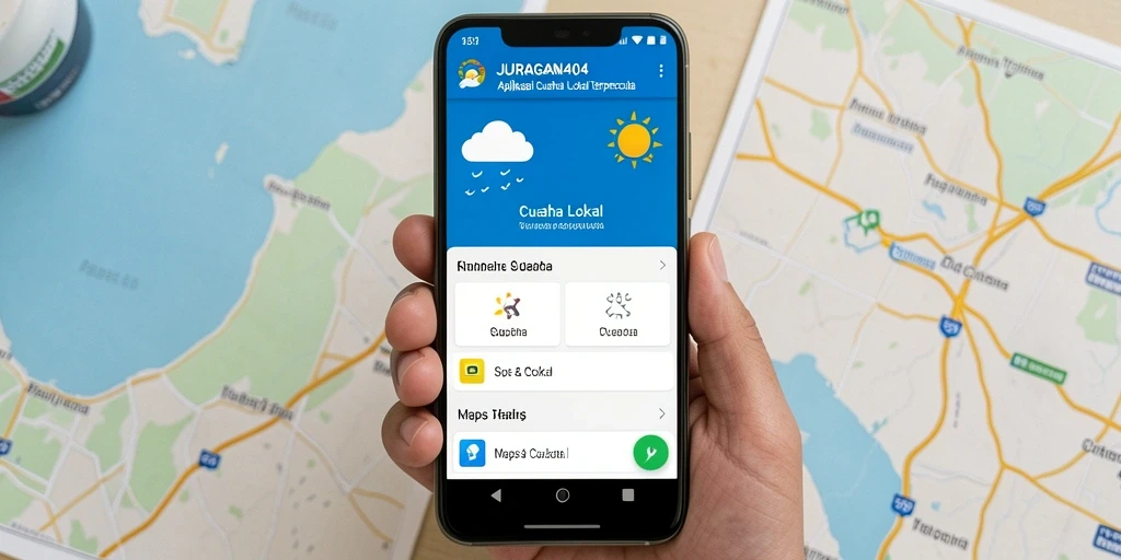 Antarmuka utama JURAGAN404 menampilkan ramalan cuaca dengan jelas.
