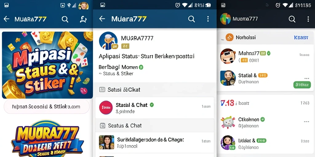 Antarmuka pengguna aplikasi MUARA777 untuk Status & Stiker yang menarik.